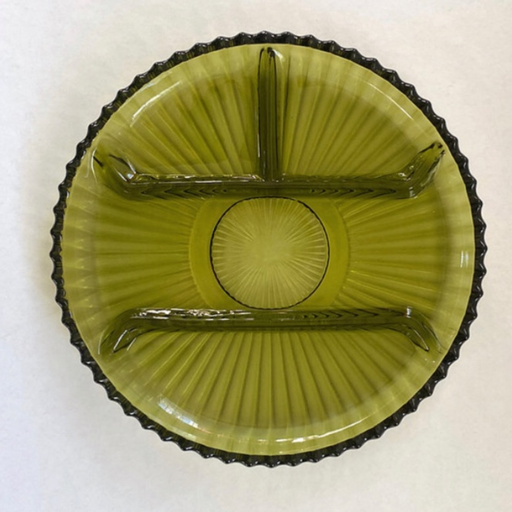 Vintage Indiana Depression Glass 1960s Divided Round Sawtooth Serving Platter